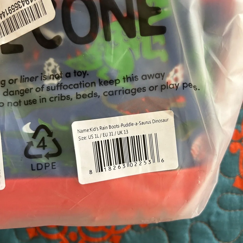 Lonecone, Puddle-a-saurus Dinosaur Rain Boot, Brand New, Size 1 Little Kid - Picture 4 of 7